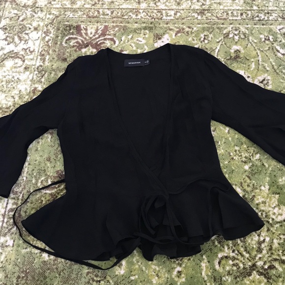 MINKPINK black peplum wrap blouse, S - Picture 4 of 7